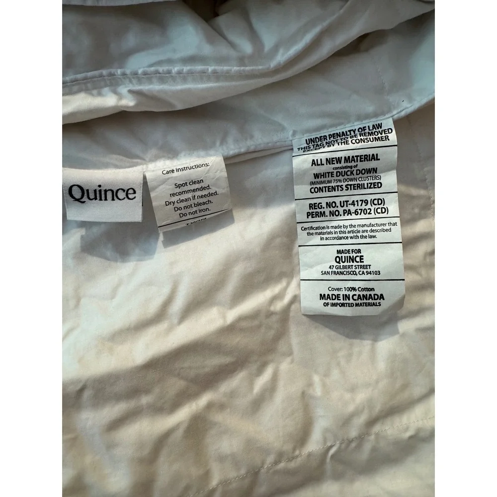 Quince Premium Down Comforter Twin White Duck Down 100% Cotton